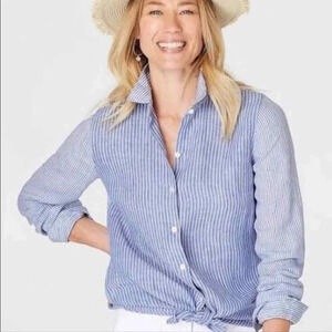 J. Jill‎ Love Linen Essential Button Front Shirt Size Medium Long Sleeve